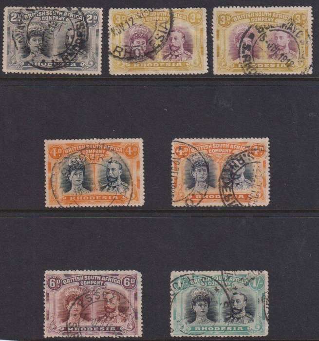 RHODESIA USED LOT OF 1910 DOUBLE HEADS