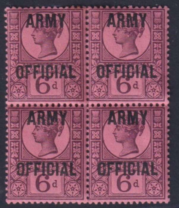 GREAT BRITAIN QVIC 6d ARMY OFFICIAL BLOCK UNMOUNTED MINT SG O45 CV £440