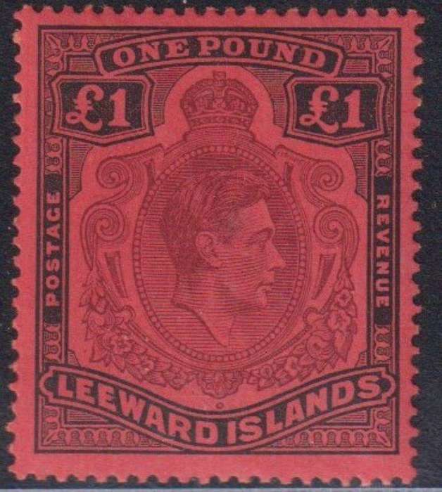 LEEWARD ISLANDS 1942 KGV1 £1 SUPERB LIGHTLY HINGED MINT - SG 114a