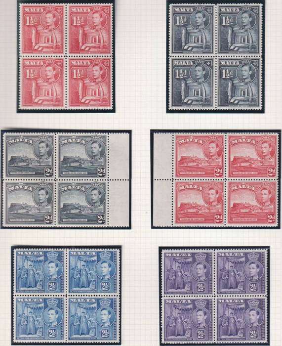 MALTA 1938 -43 KGV1 DEFIN SET IN  BLOCKS SUPERB UNMOUNTED MINT CV £300+