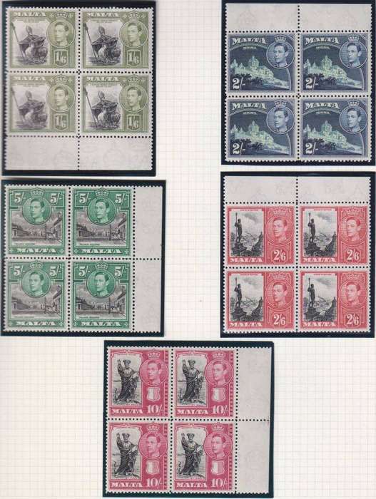 MALTA 1938 -43 KGV1 DEFIN SET IN  BLOCKS SUPERB UNMOUNTED MINT CV £300+