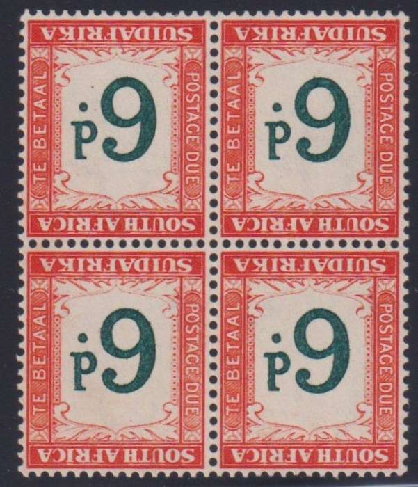 SOUTH AFRICA 1938 KGV1 6d POSTAGE DUE BLOCK INVERTED WMK  SUPERB UNMOUNTED MINT SG D29a CV £64