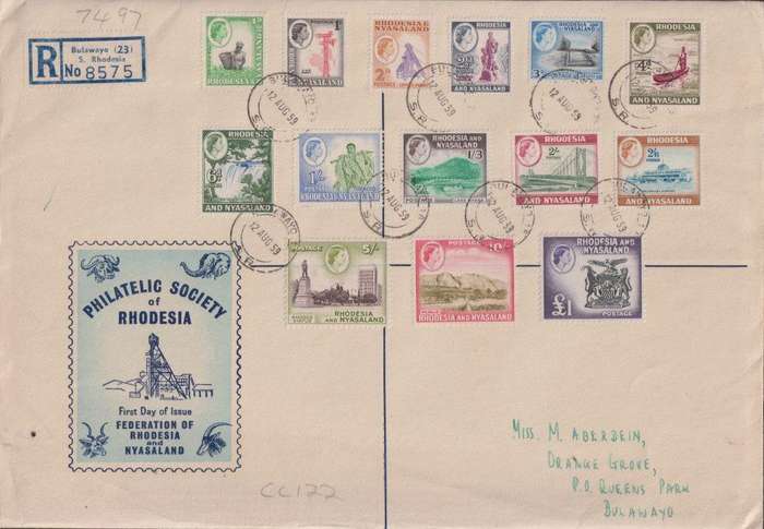 RHODESIA & NYASALAND 1959 FDC - CV R2200