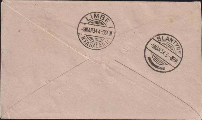 1st OFFICIAL AIRMAIL TO NYASALAND - 1934 ROYAL TOUR COVER