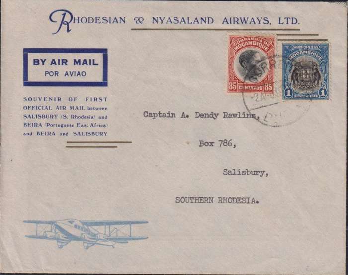 RHODESIA & NYASALAND AIRWAYS MOZAMBIQUE TO SALISBURY COVER