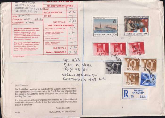TRISTAN DA CUNHA POSTAGE DUES ON COVERS