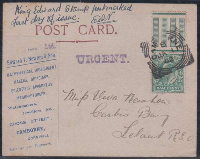GREAT BRITAIN 1902 1/2d & 1d FIRST DAY OF USE - SCARCE & VERY UNUSUAL