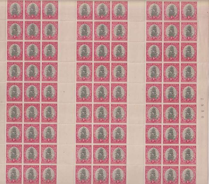 SOUTH AFRICA 1934 1d LARGE UNCUT BOOKLET PANE -GUTTERS UNMOUNTED MINT