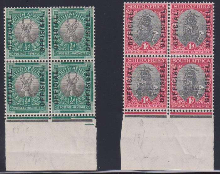 SA 1926 PRETORIA PRINTING 1/2d & 1d MARGINAL BLOCKS UNMOUNTED MINT