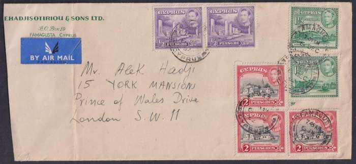CYPRUS COMMERCIAL KGV1 COVER FAMAGUSTA TO LONDON