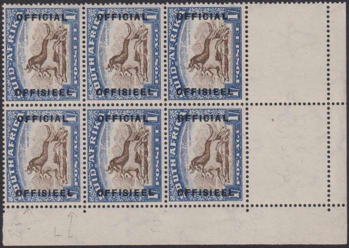 SA 1930 1/-  OFFICIAL UPRIGHT WMK BLOCK OF 6 UNMOUNTED MINT - SACC O18b CV  R6600