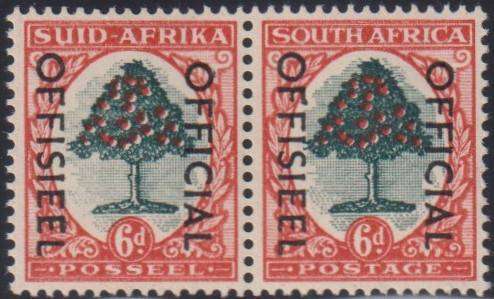 SA 1950 6d GREEN & BROWN ORANGE OFFICIAL WITH "WHITE ORANGES" UM