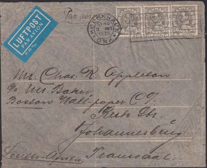 DENMARK SUPERB LOT OF AIRMAIL COVERS 1930's TO 1960's