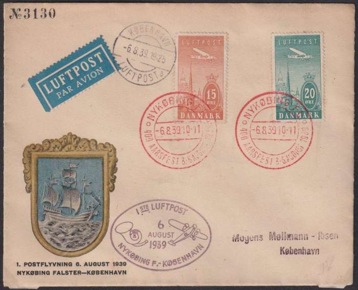 DENMARK SUPERB LOT OF AIRMAIL COVERS 1930's TO 1960's
