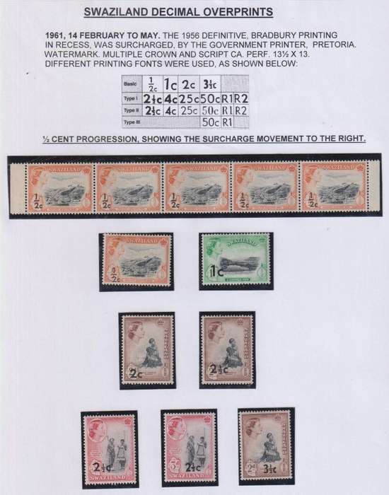 SWAZILAND LOVELY LOT OF 1961 SURCHARGES ON PAGES HINGED MINT