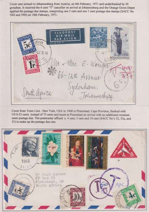 RSA POSTAGE DUES ON INCOMING COVERS - SUPERB LOT