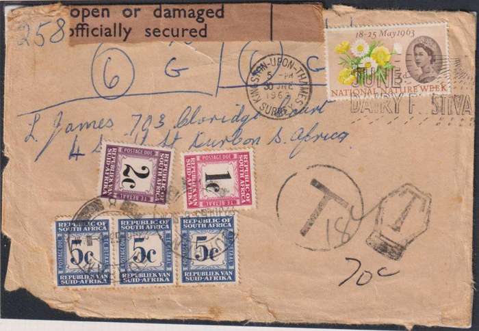 RSA POSTAGE DUES ON INCOMING COVERS - SUPERB LOT