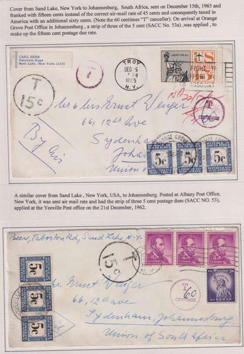 RSA POSTAGE DUES ON INCOMING COVERS - SUPERB LOT