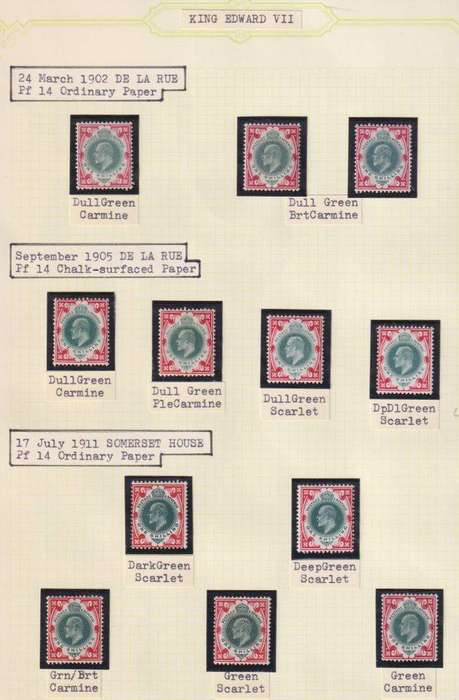 GREAT BRITAIN KEV11 1902-11 1/-'s PAPER & SHADES STUDY FINE MINT