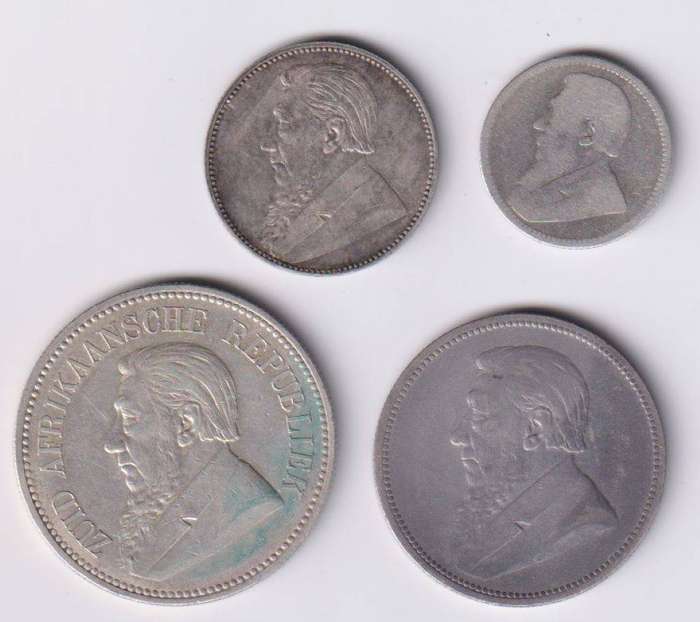 ZAR  1892 Coin Collection - 4 coins - 6d, 1 Shilling, 2 Shillings, 2/6 Shillings