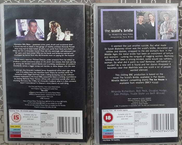 Minette Walters - The Echo and The Scold's Bridle 2 x VHS bundle