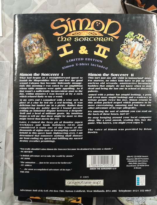 Simon the Sorcerer 1 and 2 PC Big Box Adventure Game Set with T-Shirt