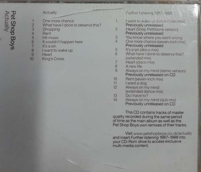 Pet Shop Boys - Actually (Further Listening 2CD set)