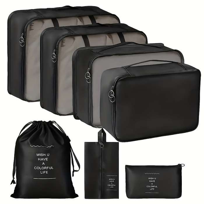 7 Piece Ultimate Travel Organizer Set Spacious And Lightweight Luggage Shoe Bag Toiletry Bag