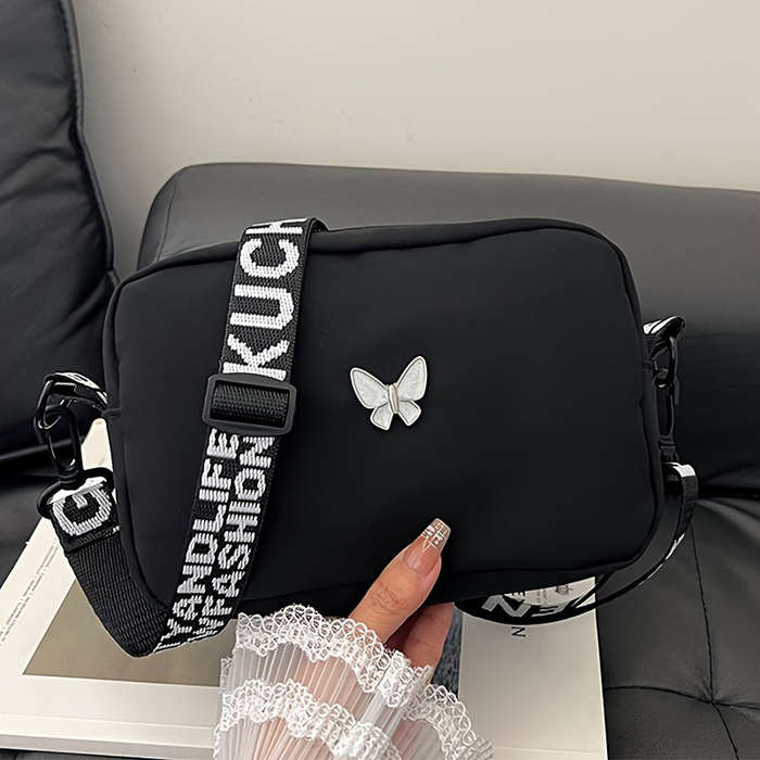 Women's solid nylon shoulder bag lightweight crossbody bag with adjustable shoulder strap and tasse