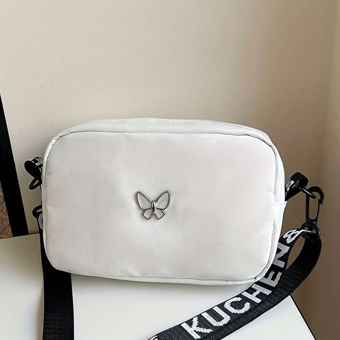 Women's solid nylon shoulder bag lightweight crossbody bag with adjustable shoulder strap and tasse