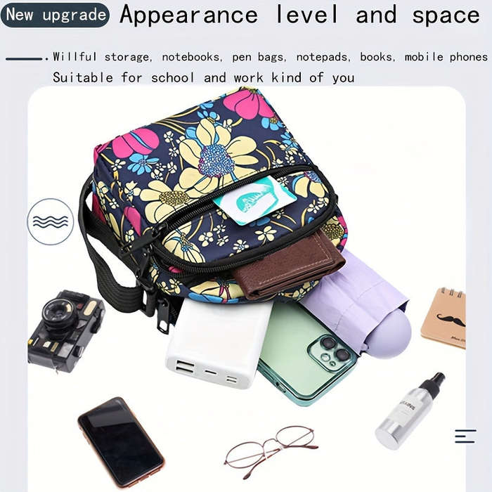 Women's Say Flower Crossbody Bag Multi-layer Single Shoulder Handbag with Adjustable Shoulder Strap