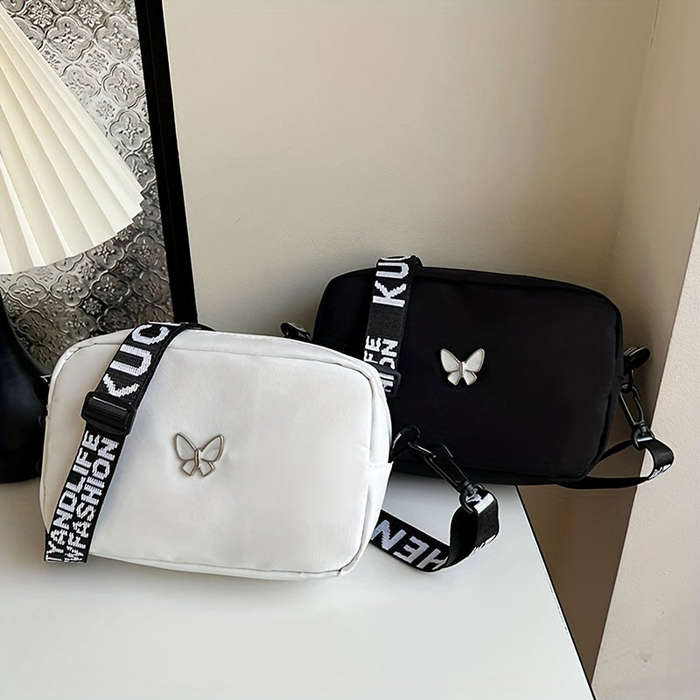Women's solid nylon shoulder bag lightweight crossbody bag with adjustable shoulder strap and tasse