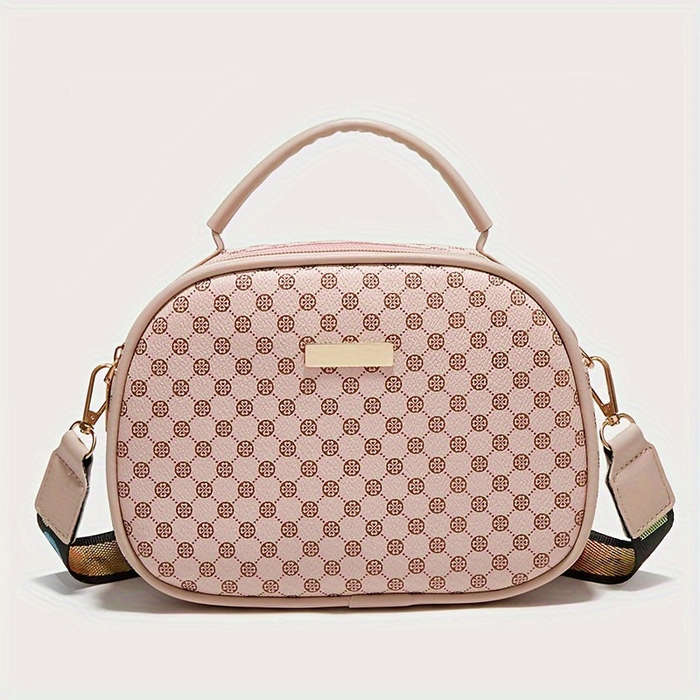 Girls Simple Fashion Diamond Letters Printed Crossbody Bag with Adjustable Shoulder Strap and Zipper