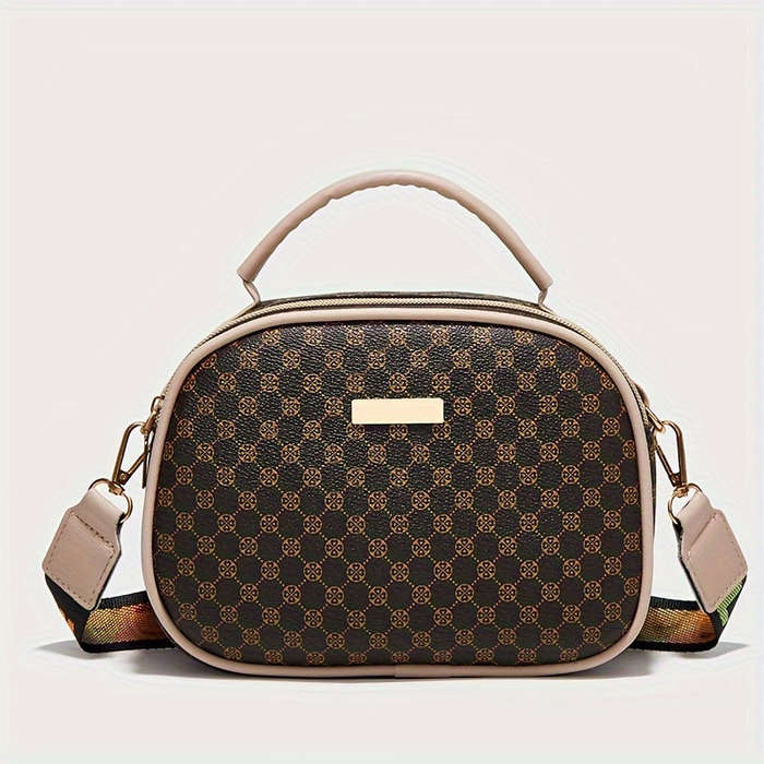 Girls Simple Fashion Diamond Letters Printed Crossbody Bag with Adjustable Shoulder Strap and Zipper