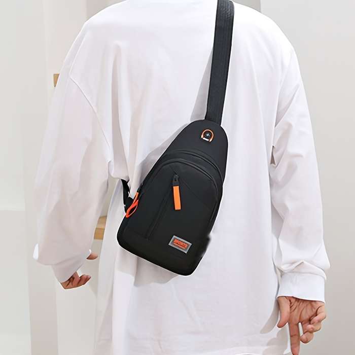 Stylish Black Oxford Canvas Crossbody Bag With Adjustable Shoulder Strap And Zip Closure - Perfect F