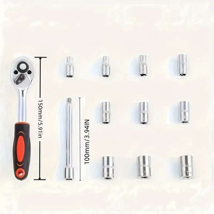 12 pcs wrench set, steel mechanical tool, 1/4 inch drive, two-way manual hand tool combination