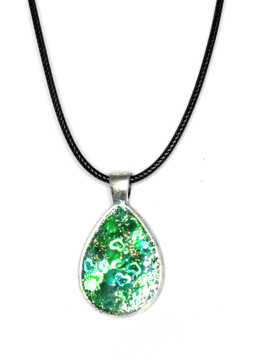 Beautiful resin pendants on a leather necklace