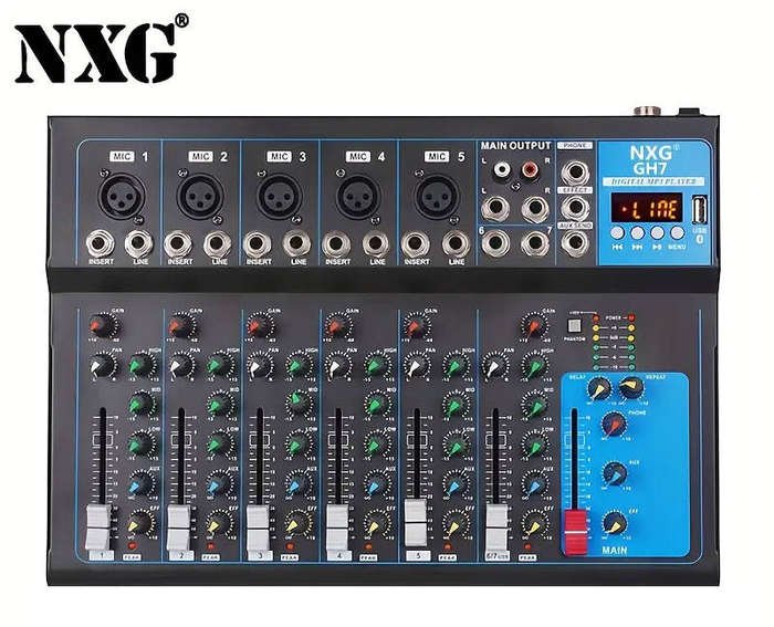 NXG Professional 7-Channel Digital Mixing Console DJ Mixing, Stage Sound System
