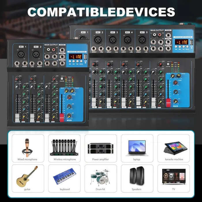 NXG Professional 7-Channel Digital Mixing Console DJ Mixing, Stage Sound System