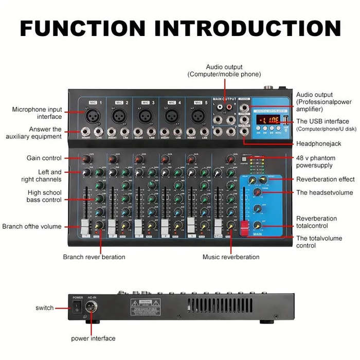 NXG Professional 7-Channel Digital Mixing Console DJ Mixing, Stage Sound System