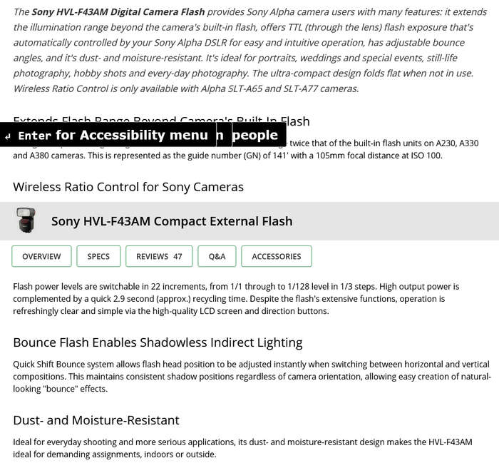 Sony HVL-F43AM Compact External Flash for Sony Alpha Cameras