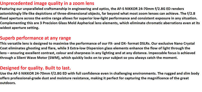 Nikon AF-S 24-70mm f/2.8 G ED N Lens