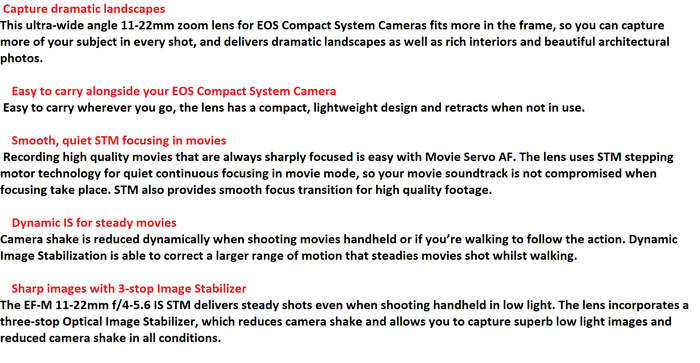 Canon EF-M 11-22mm f 4-5.6 IS STM lens