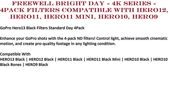 Freewell 4K Series Bright Day Filter Set for GoPro HERO 9/10/11/12 Black (4-Pack)