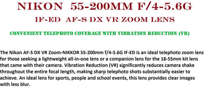 Nikon AF-S DX VR Zoom-NIKKOR 55-200mm f/4-5.6G IF-ED VR VIBRATION REDUCTION LENS