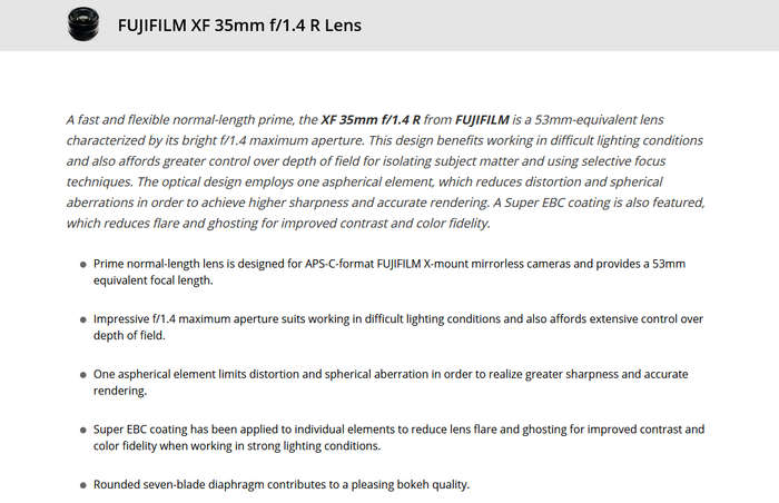 Fujifilm XF 35mm f/1.4 R Prime Lens