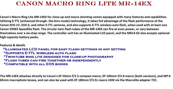 Canon Macro Ring Lite MR-14EX