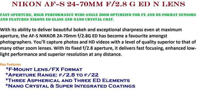 Nikon AF-S 24-70mm f/2.8 G ED N Lens