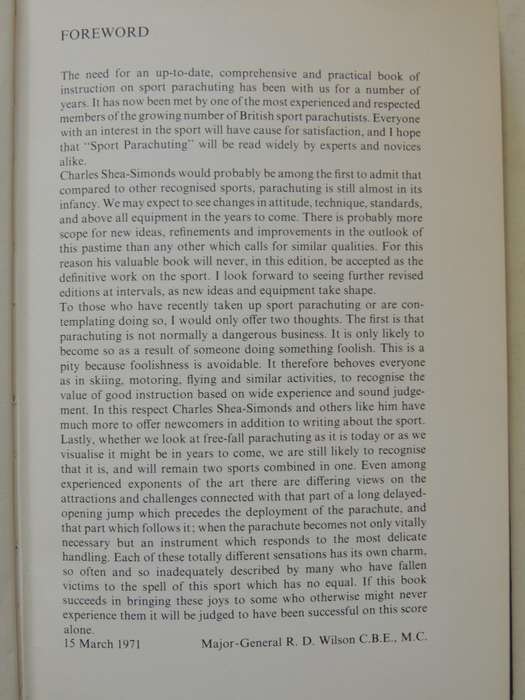 Sport Parachuting (1971) - Charles Shea-Simonds    SOME MARKING