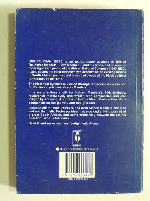 Higher Than Hope: Rolihlahla We Love You - Fatima Meer  1st SA Ed.1988